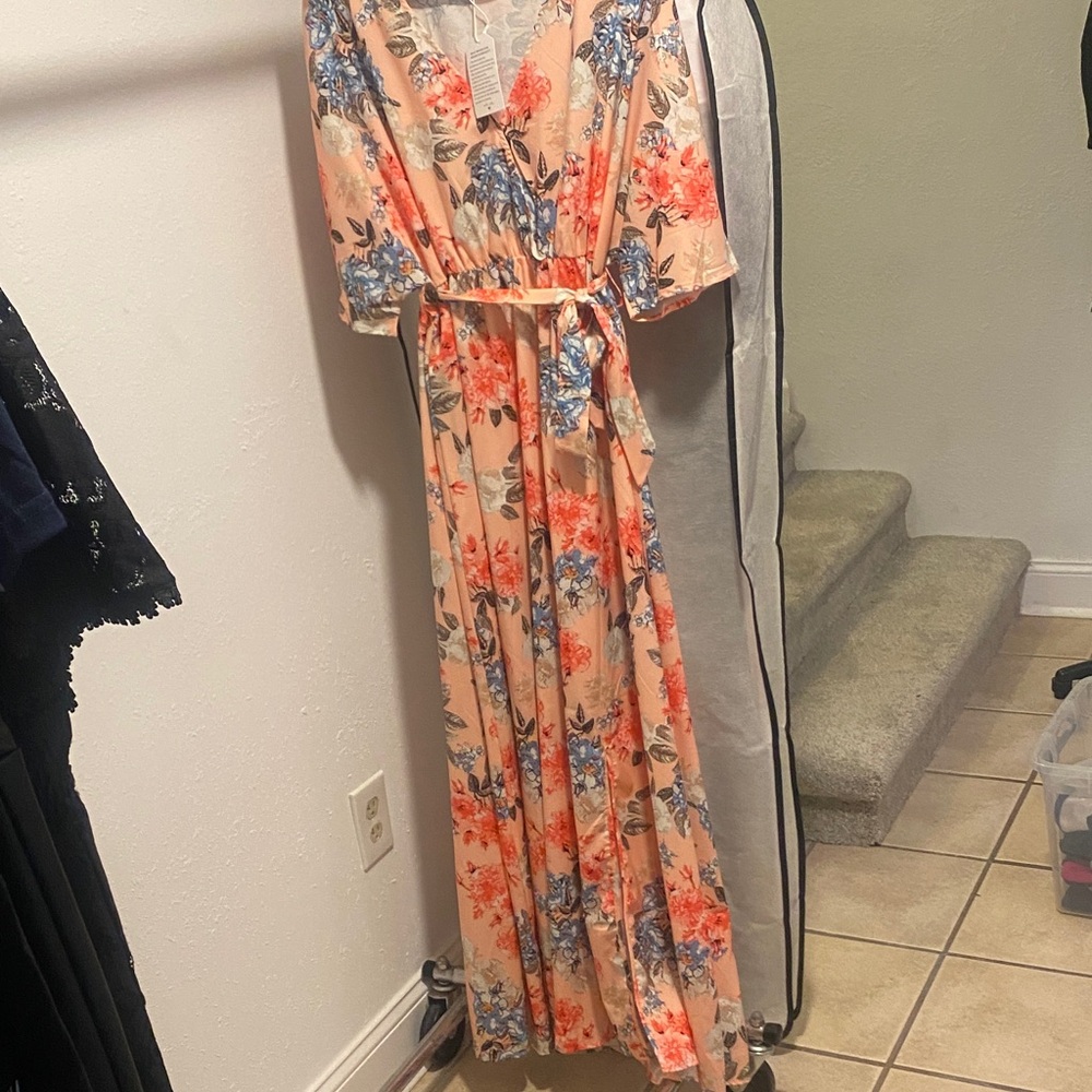 Floral Maxi Dress in Peach and Blue